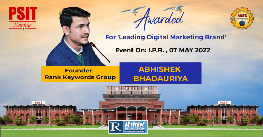 Digital Marketing Course In Kanpur by Rank Keywords Group is awarded by PSIT Kanpur